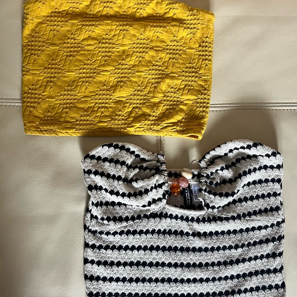 H&M Black and Cream + Urban Outfitters Yellow Textured Tube Tops
